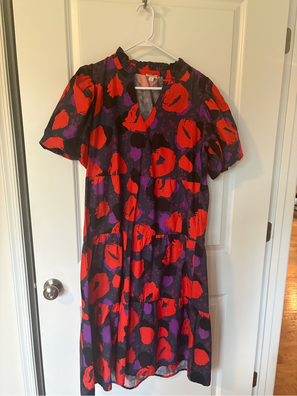 Mud Pie Purple Midi Dress with Red Lip Print - size medium